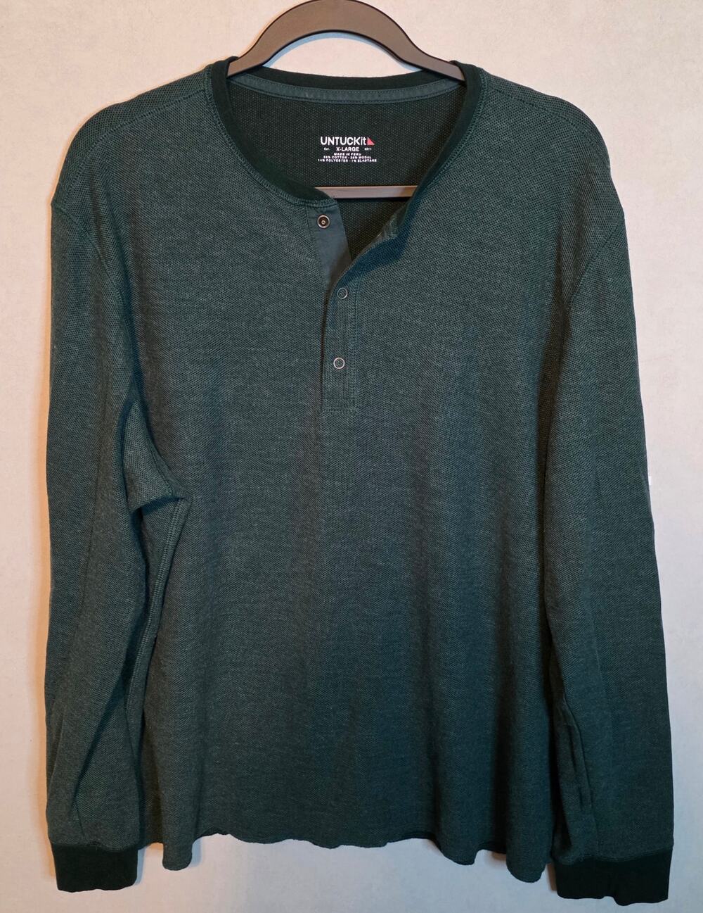 Men's UNTUCKit green long sleeve Thermal snap button Henley Shirt XL